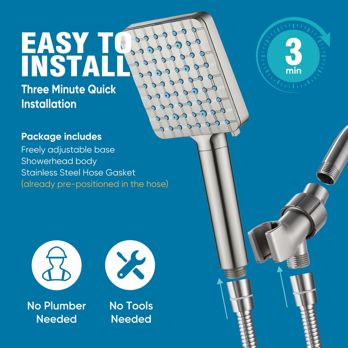 3-minute installation with standard G1/2 threading for quick upgrade.