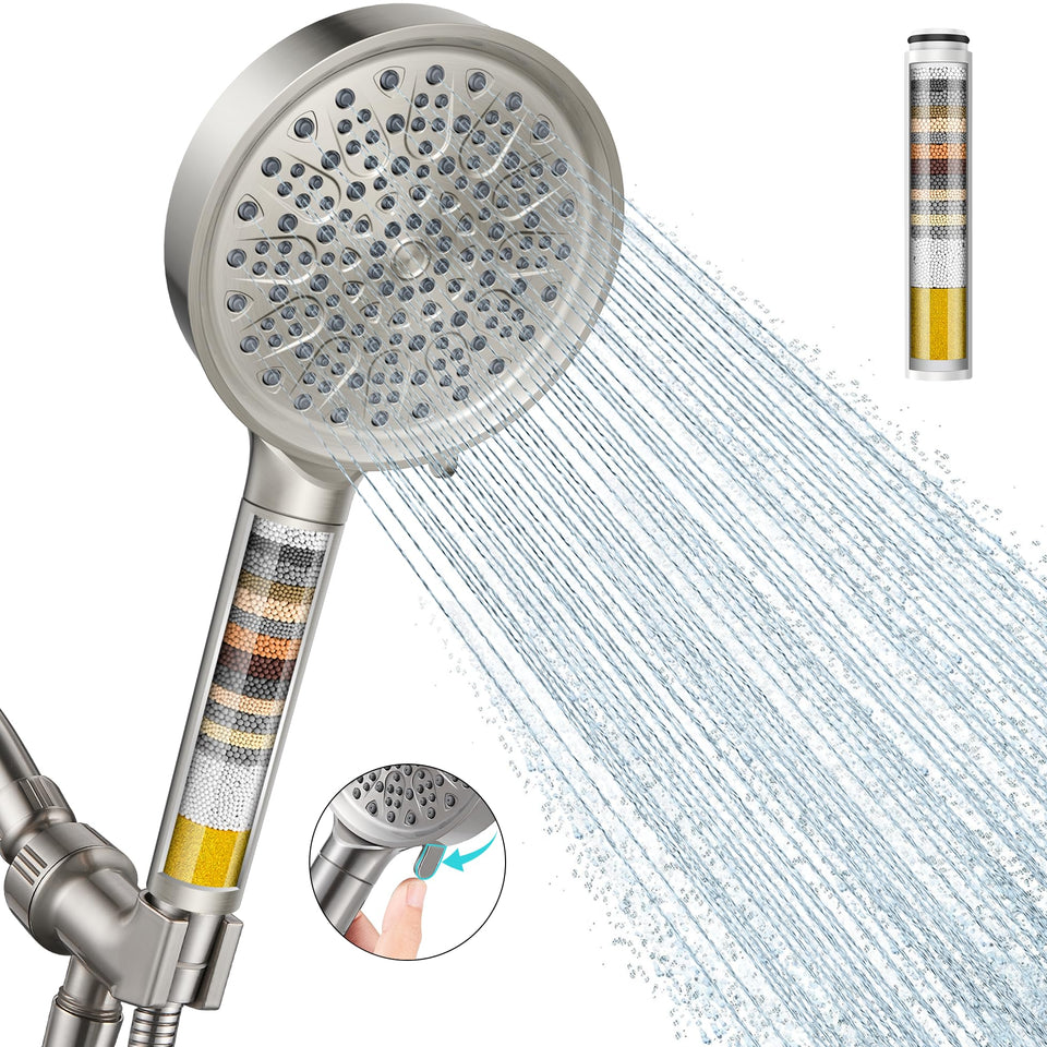 Cobbe filtered shower head handheld with six spray modes for versatile showers.