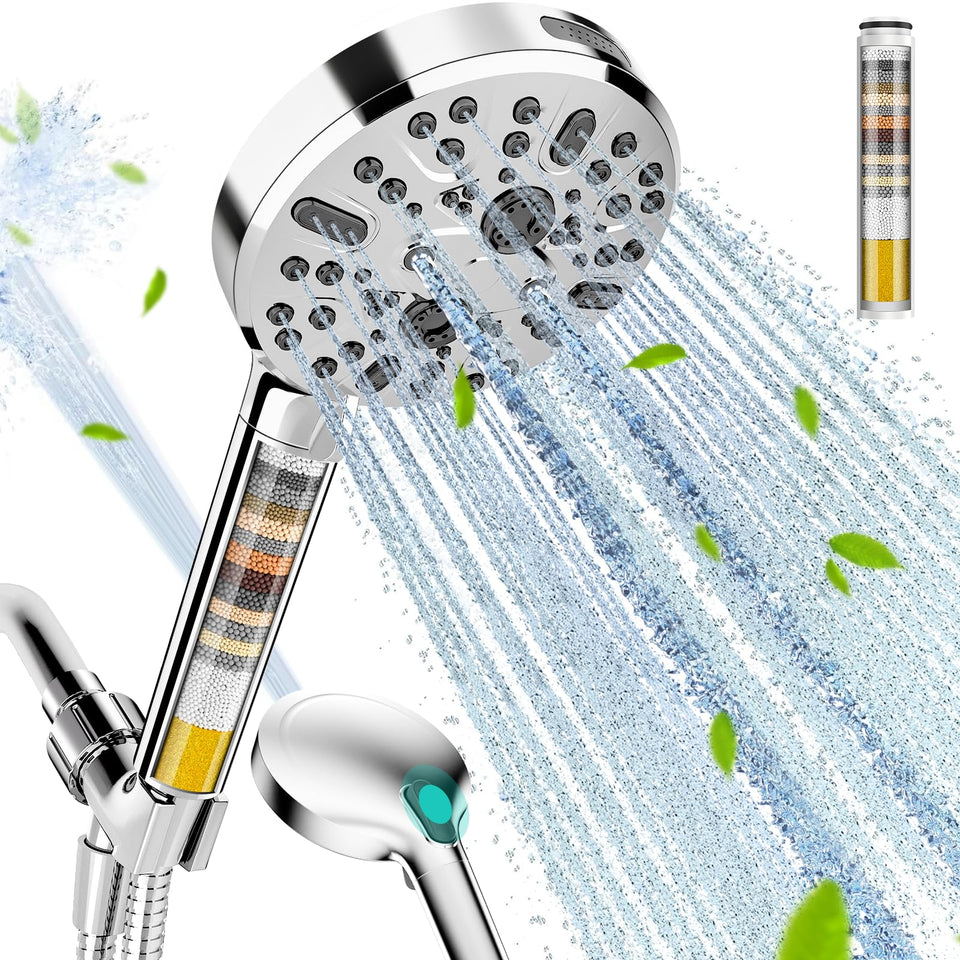 Cobbe filtered handheld shower head with 8 spray settings for customizable showers.