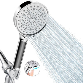 Cobbe handheld filtered shower head in chrome reduces chlorine exposure for softer skin.
