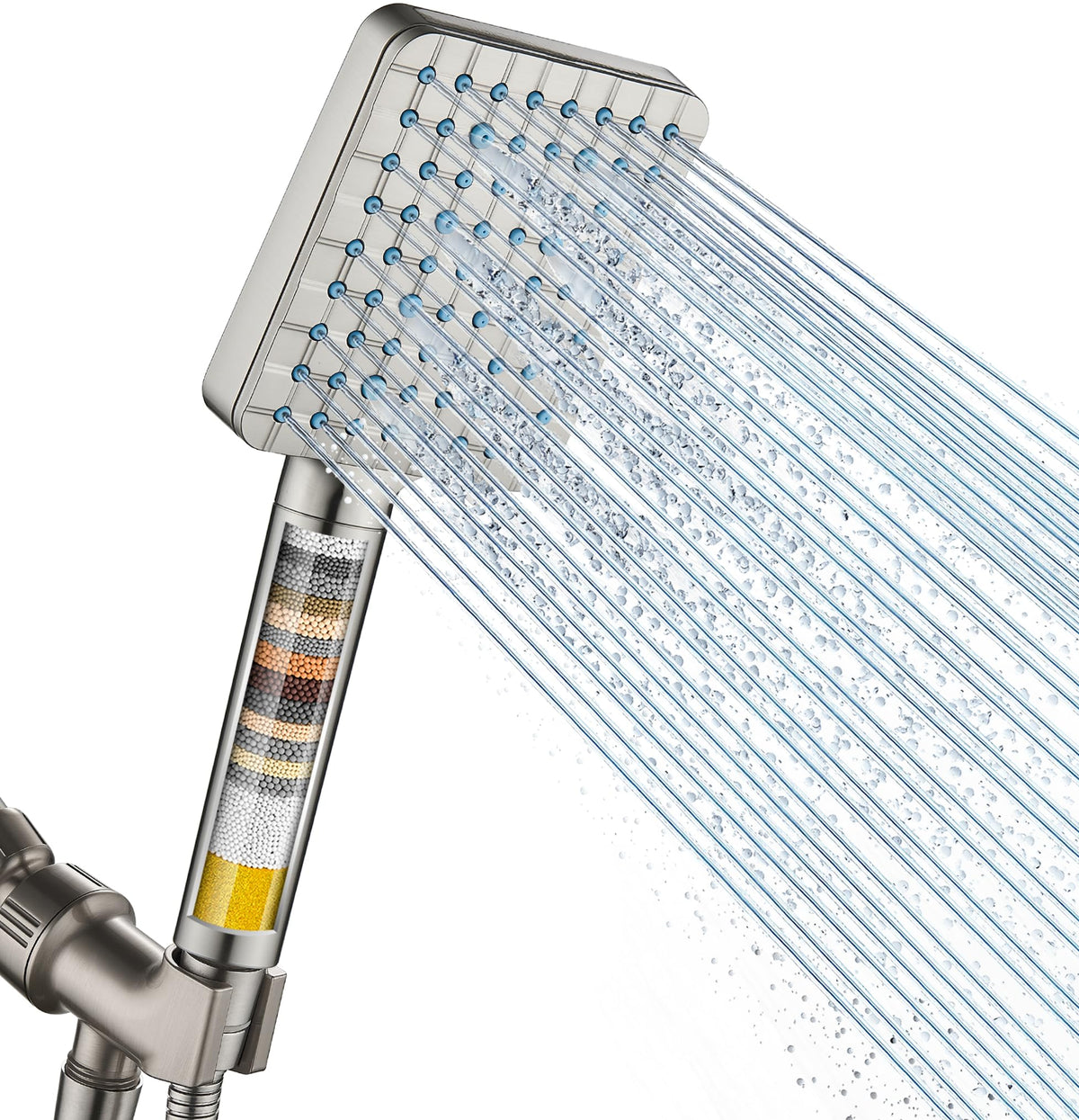 Cobbe filtered shower head handheld in brushed nickel for a versatile bath setup.