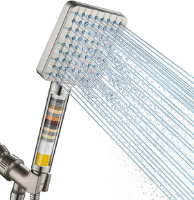 Cobbe filtered shower head handheld in brushed nickel for a versatile bath setup.