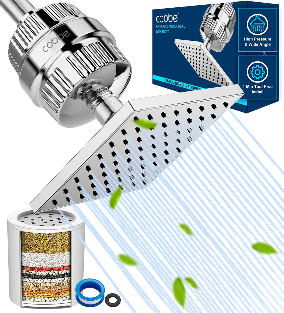Cobbe high-pressure filtered shower head delivers a refreshing rain-like flow with mineral filtration.