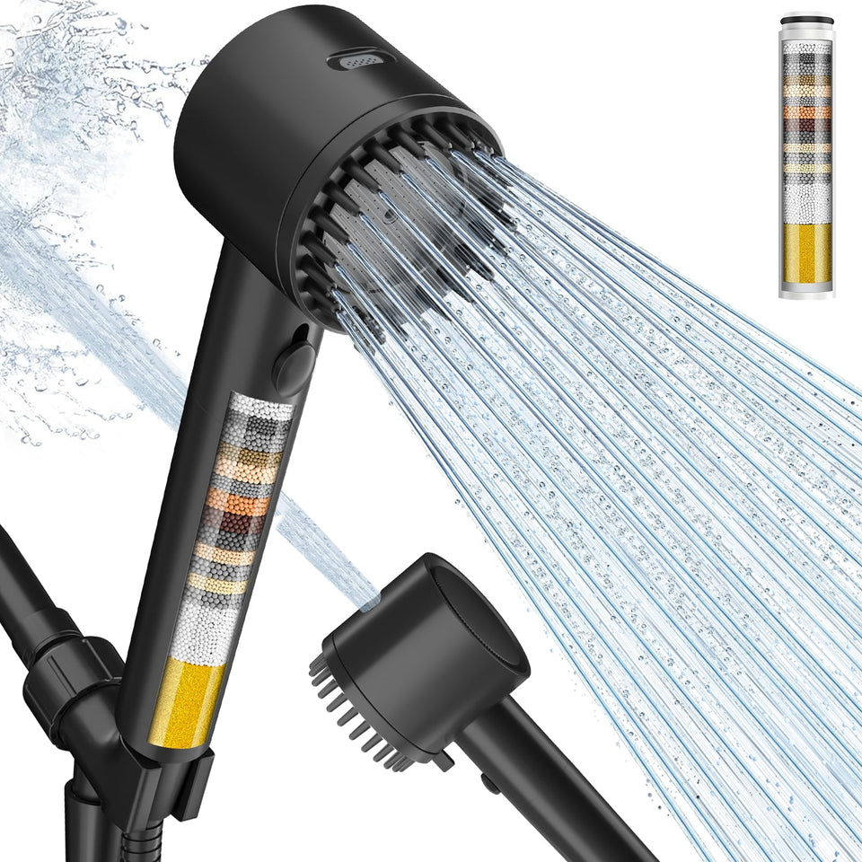 Cobbe Ion Drops filtered shower head black handheld for easy, customizable shower experiences.