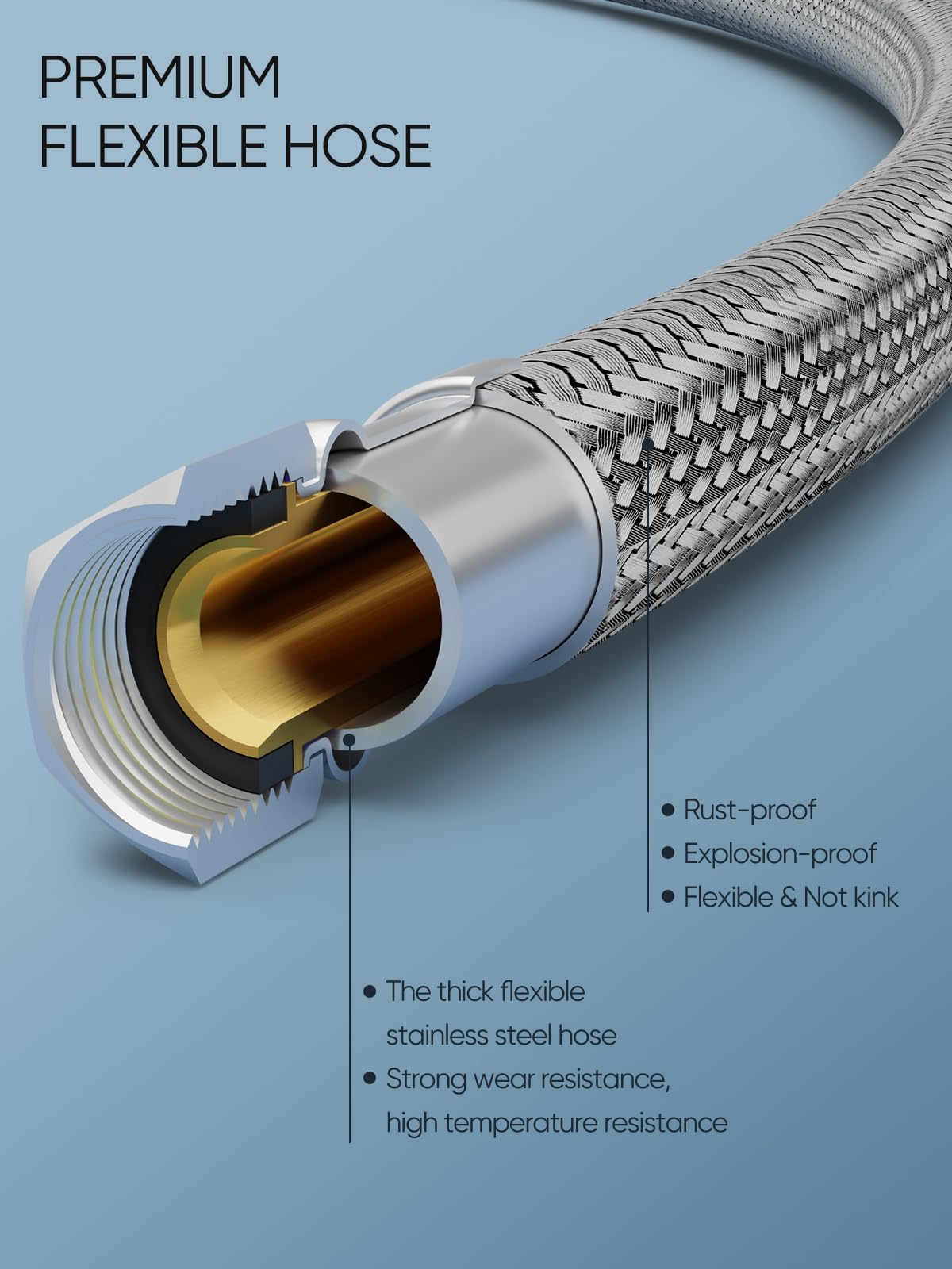 Cobbe lead-free stainless hose with copper core for safe, durable connections.