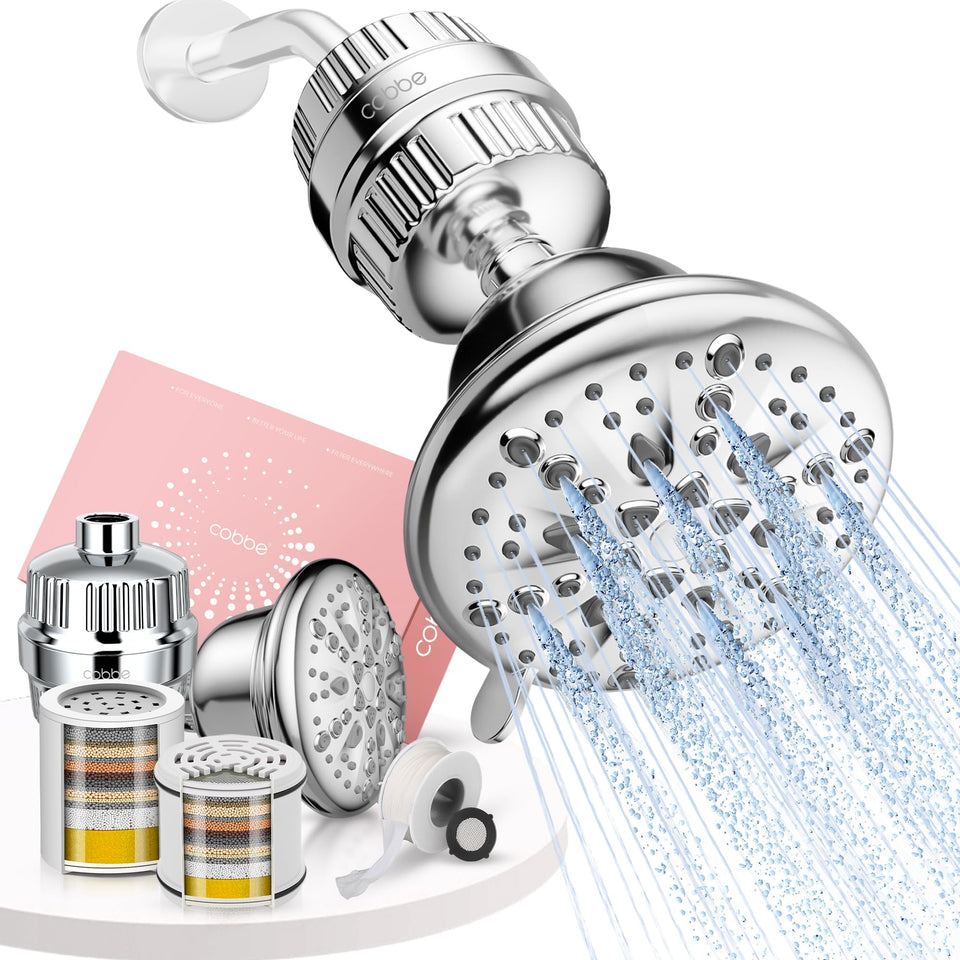 Cobbe Luxury double-filtered shower head front view for spa-like purified water.