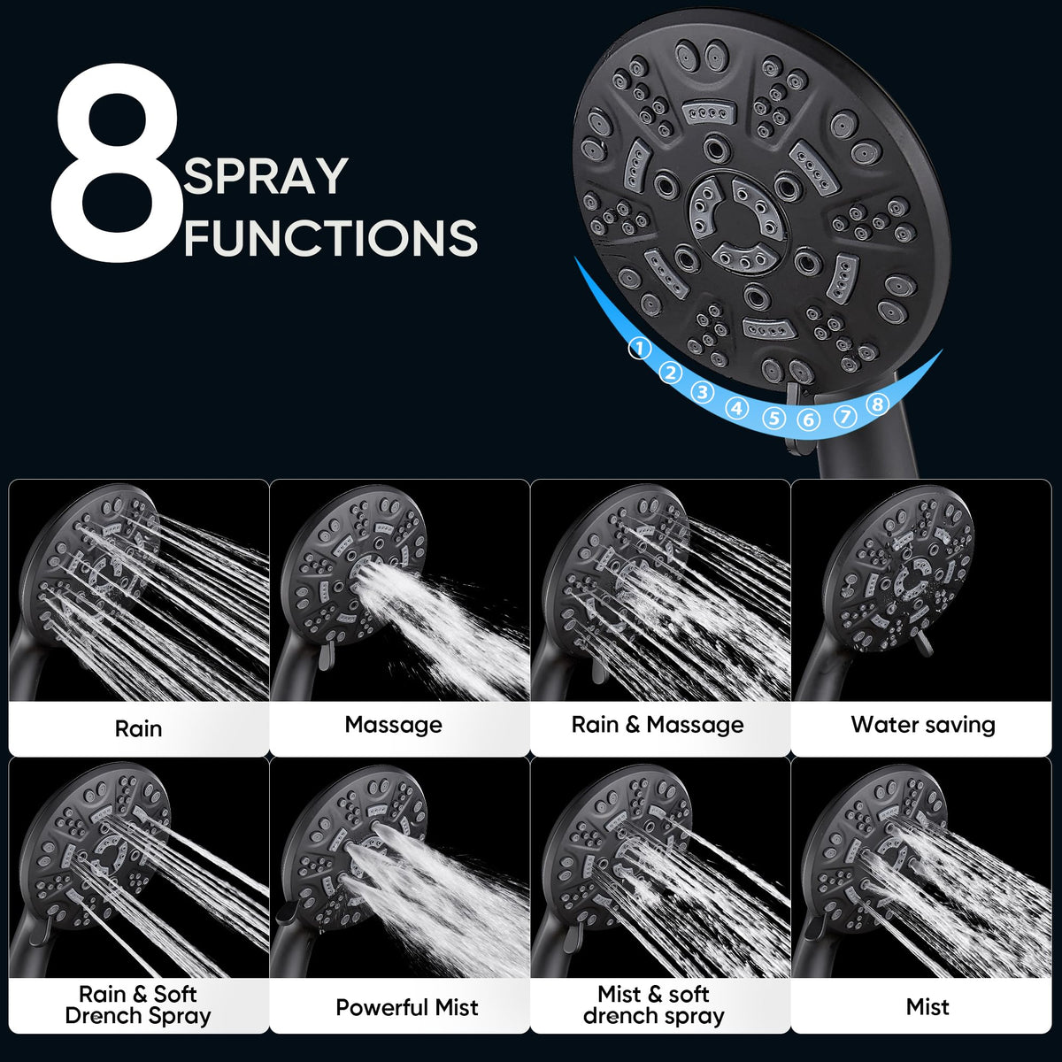 Cobbe matte black handheld shower head design adds modern style and durability.