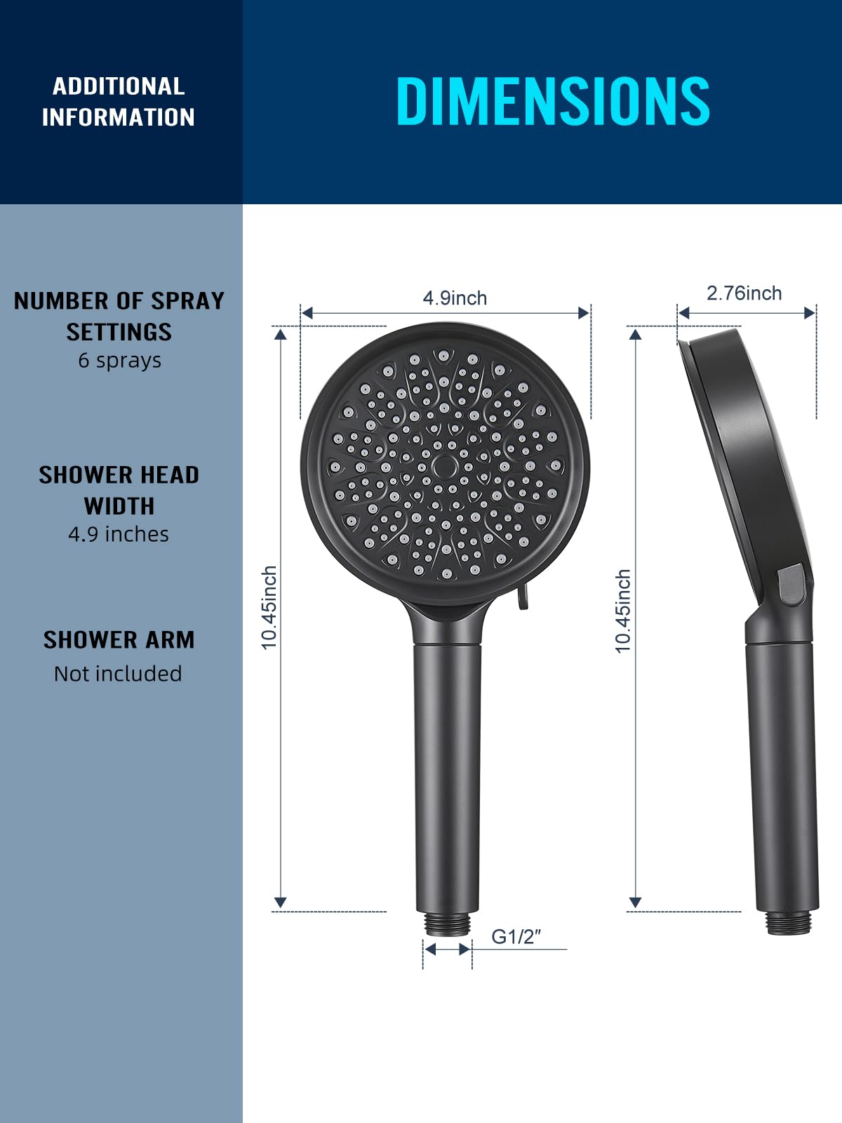 Cobbe matte black shower head finish on wall adds modern style.