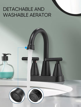 Cobbe midnight black faucet featuring pop-up drain for tidy sinks.