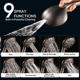 Cobbe nine-function dial offers flexible spray options for personalized showers.