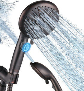 Cobbe high pressure shower head with pause button in oil-rubbed bronze for efficient lathering and quick rinses.