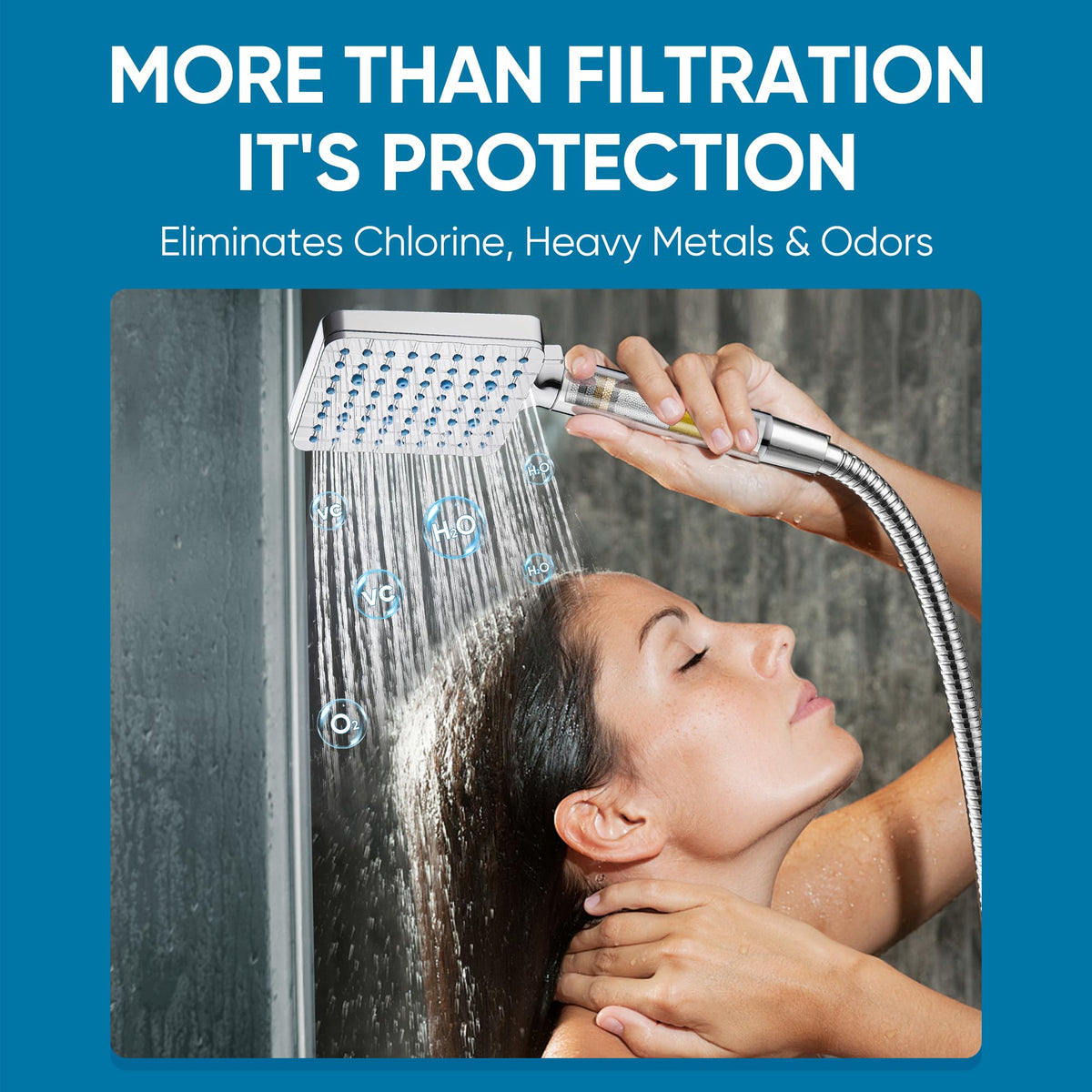 Cobbe handheld shower with six spray modes controlled by thumb-press
