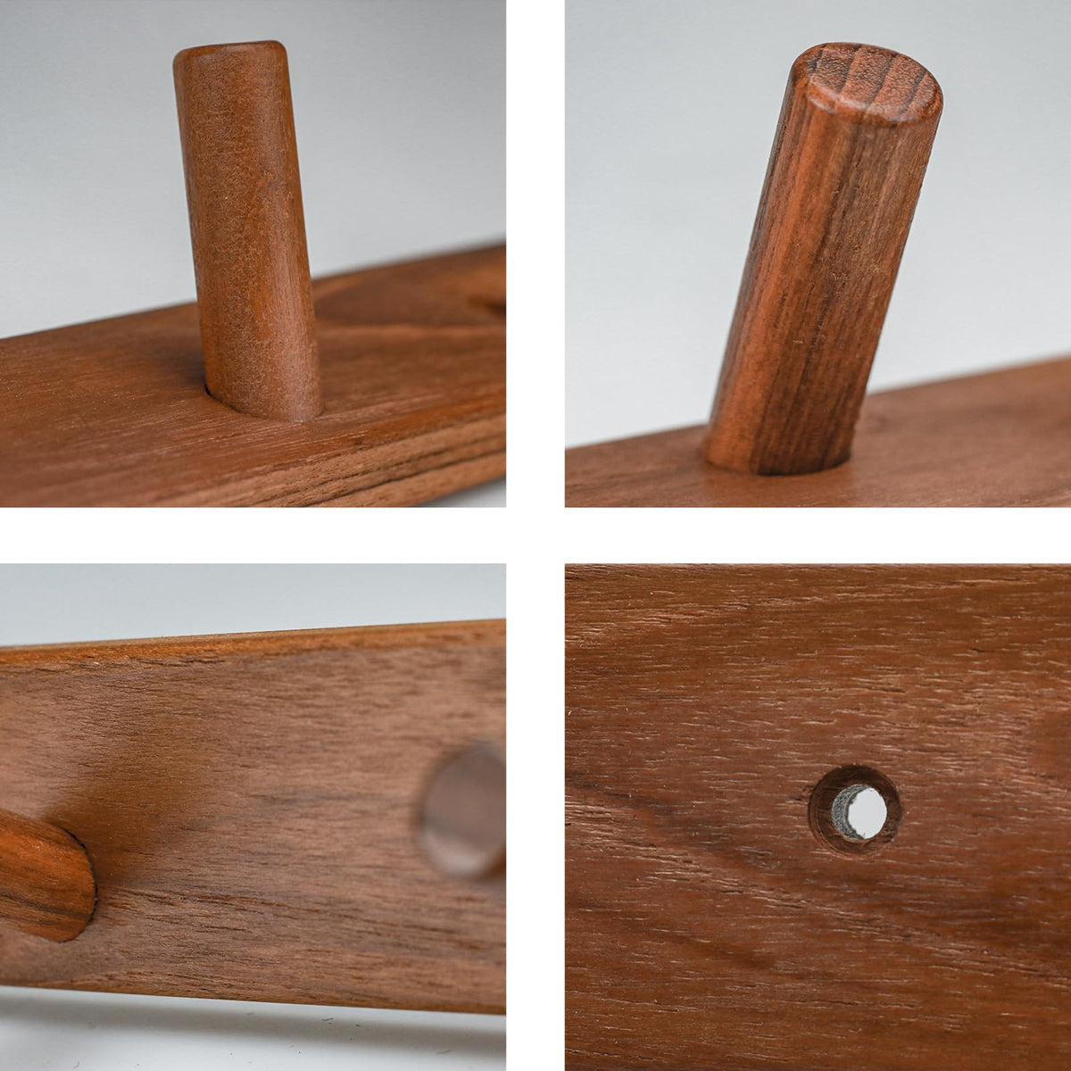 Cobnap rustic bathroom wall pegs in teak for towels and robes
