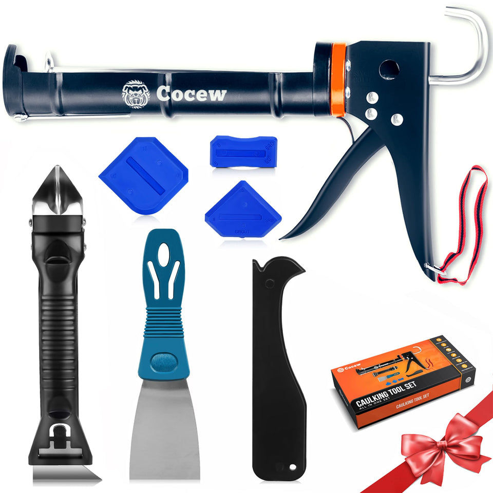 Cocew caulk gun kit with smooth barrel for steady bead control