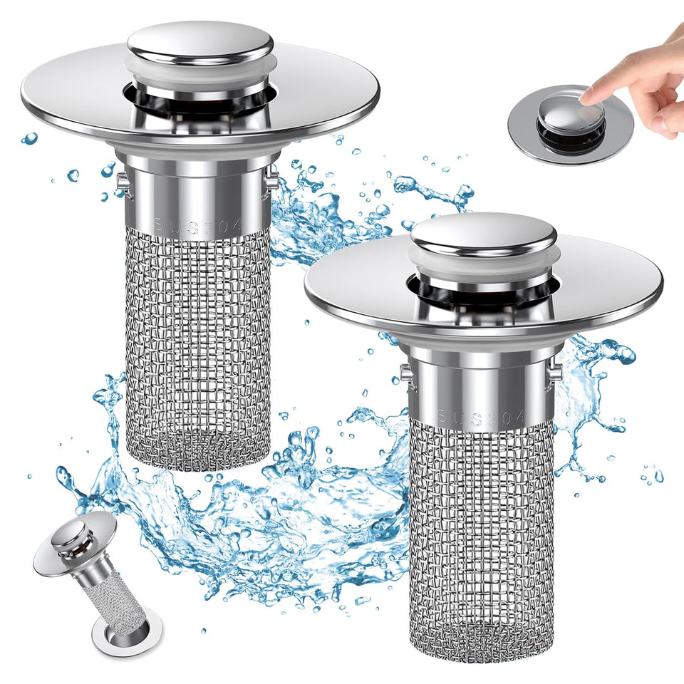 Cocog bathroom sink drain strainer with pop-up action catches hair and prevents clogs