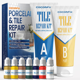 cocomfix tile repair kit color-match chips restores chipped ceramic tiles with a seamless finish