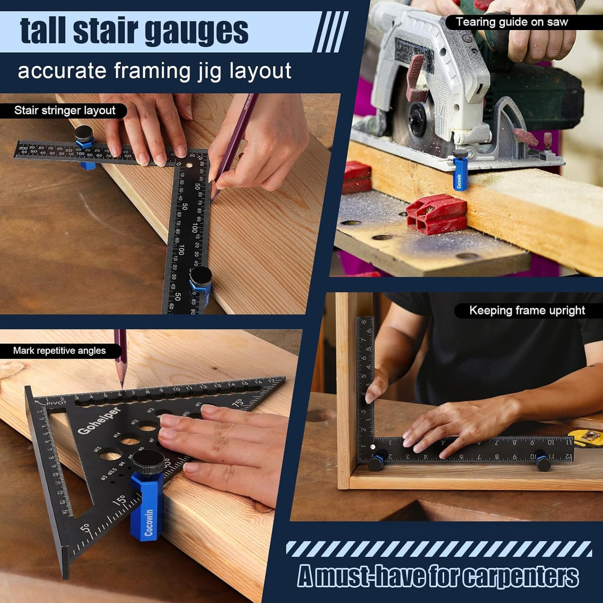 Cocowin gauge supports framing square attachments for versatility.