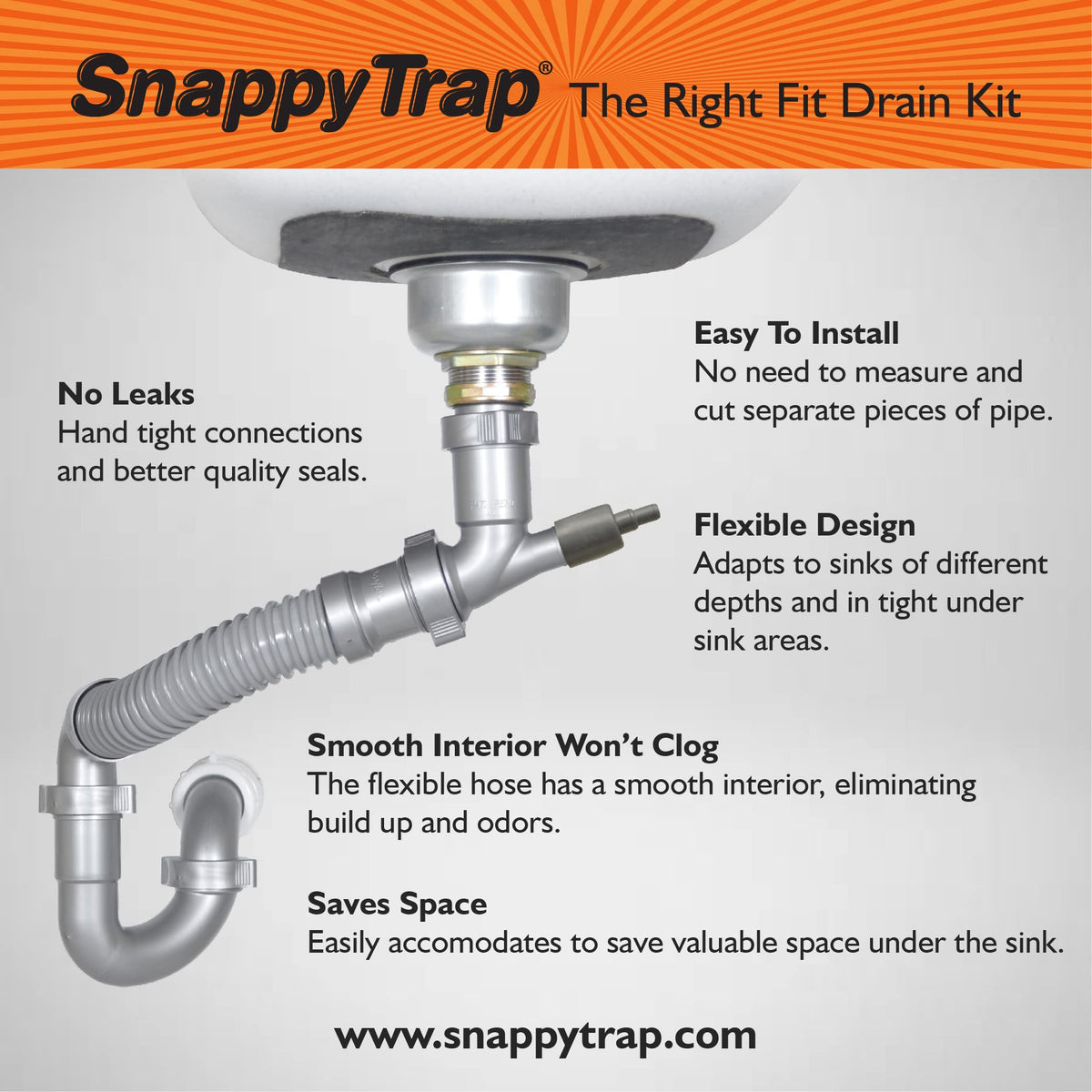 Coflex Snappy Trap DK-100 flexible P-trap shown for easy adjustability.