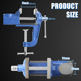 COGNATIVE Mini Table Vise blue edge-mount secured to many desk edges.