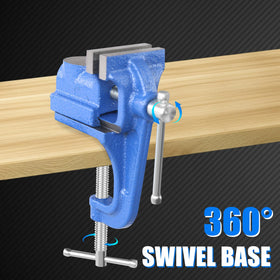 COGNATIVE Mini Table Vise blue installation is quick on desk edges.