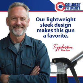 Coilhose Typhoon operates at 125 psi delivering strong cleaning thrust.