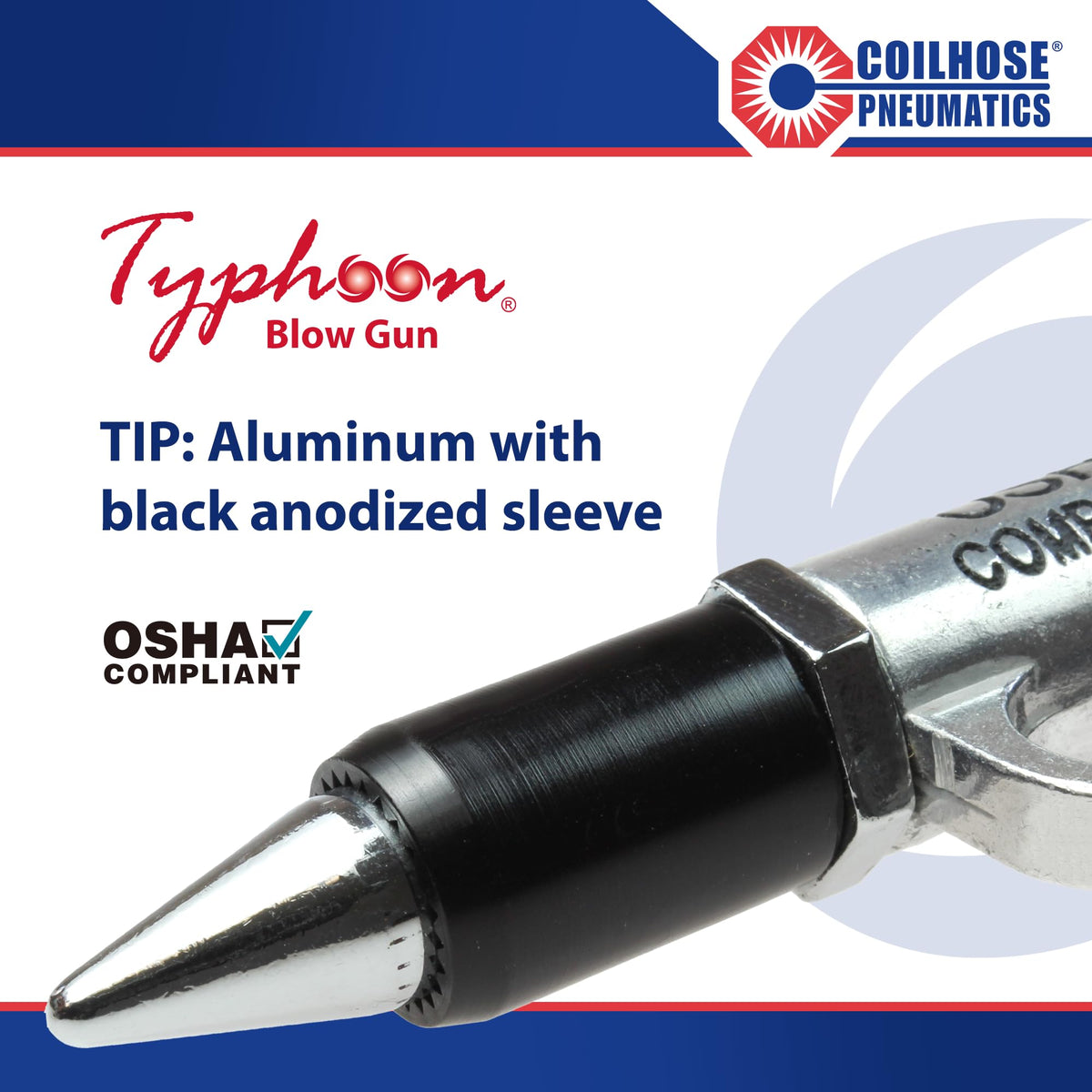 Coilhose Typhoon high-flow tip enhances airflow for fast debris removal.