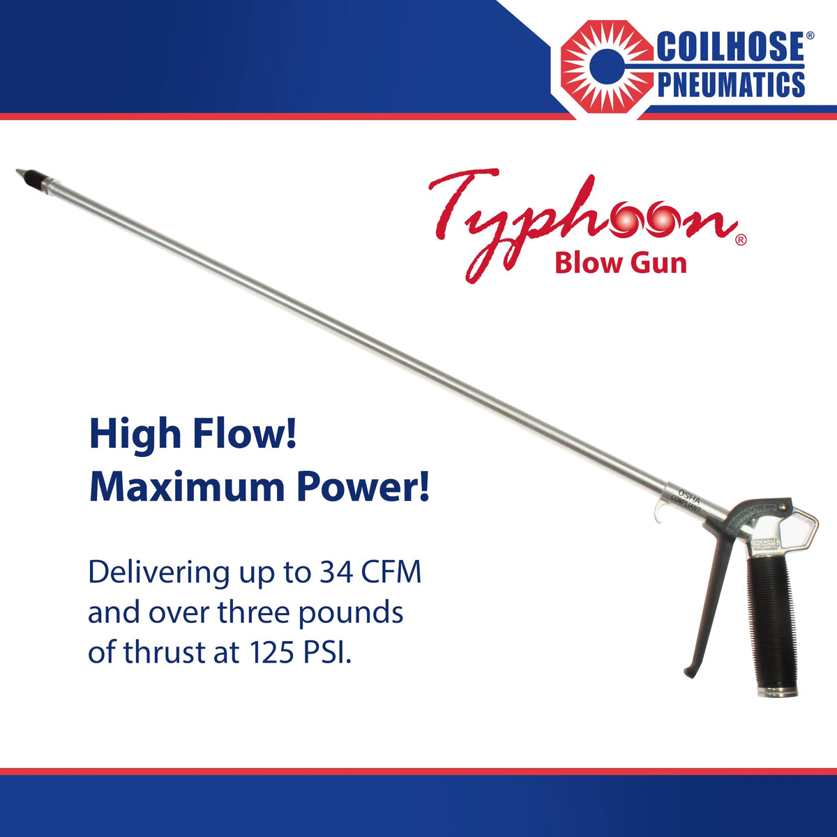 Coilhose Typhoon with variable-flow trigger for precise control during blow-off tasks.