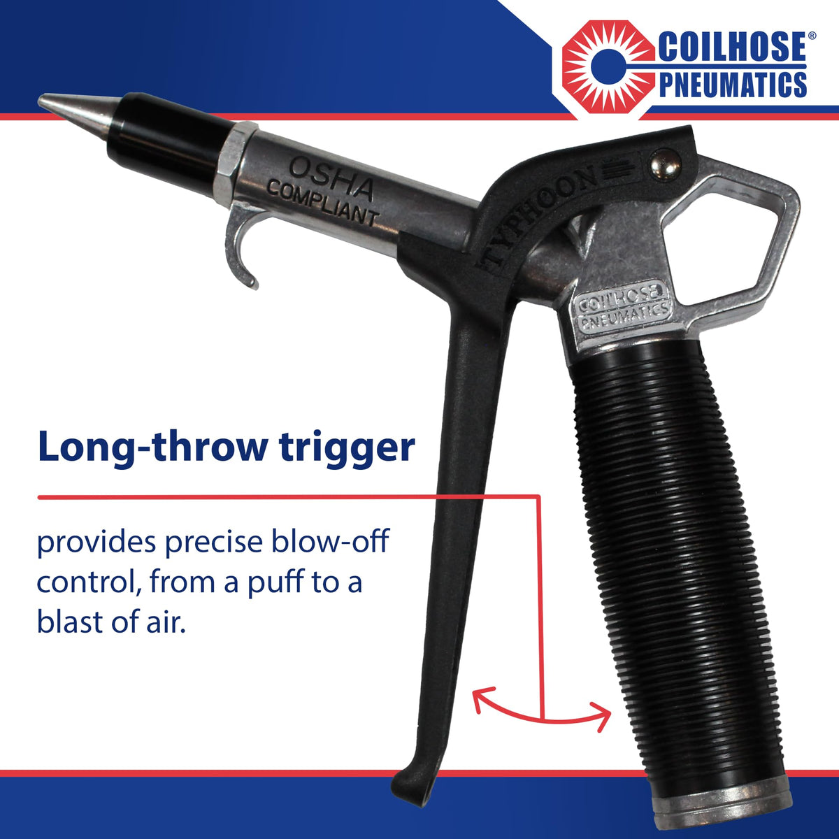 Coilhose Typhoon with high-flow tip highlighted for powerful air output