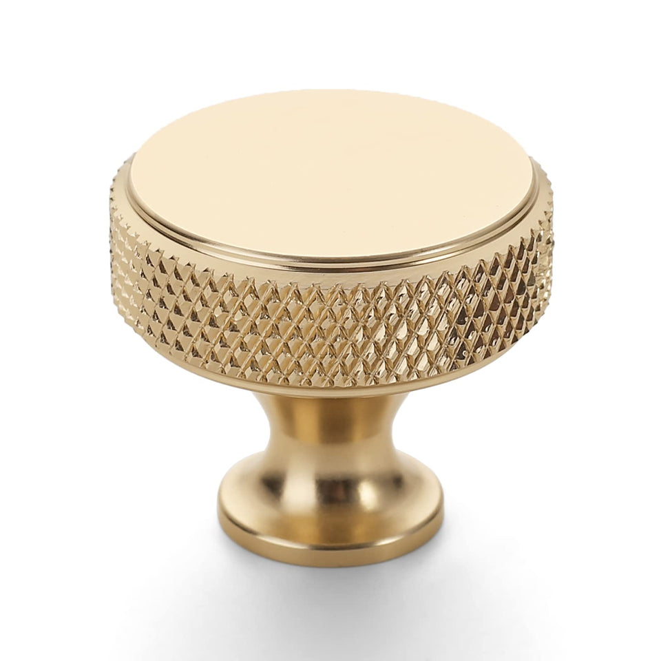 Coinkoly knurled cabinet knob matte gold closeup; durable everyday hardware.