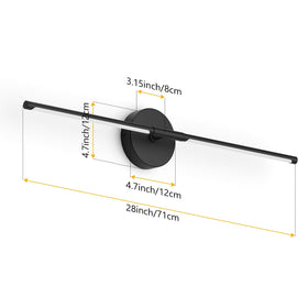 Coinmit 28in black wall sconce dimensions illustration showing mounting footprint.