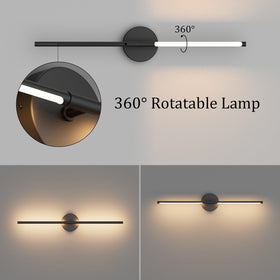 Coinmit 28in black wall sconce 360-degree rotation for flexible lighting.