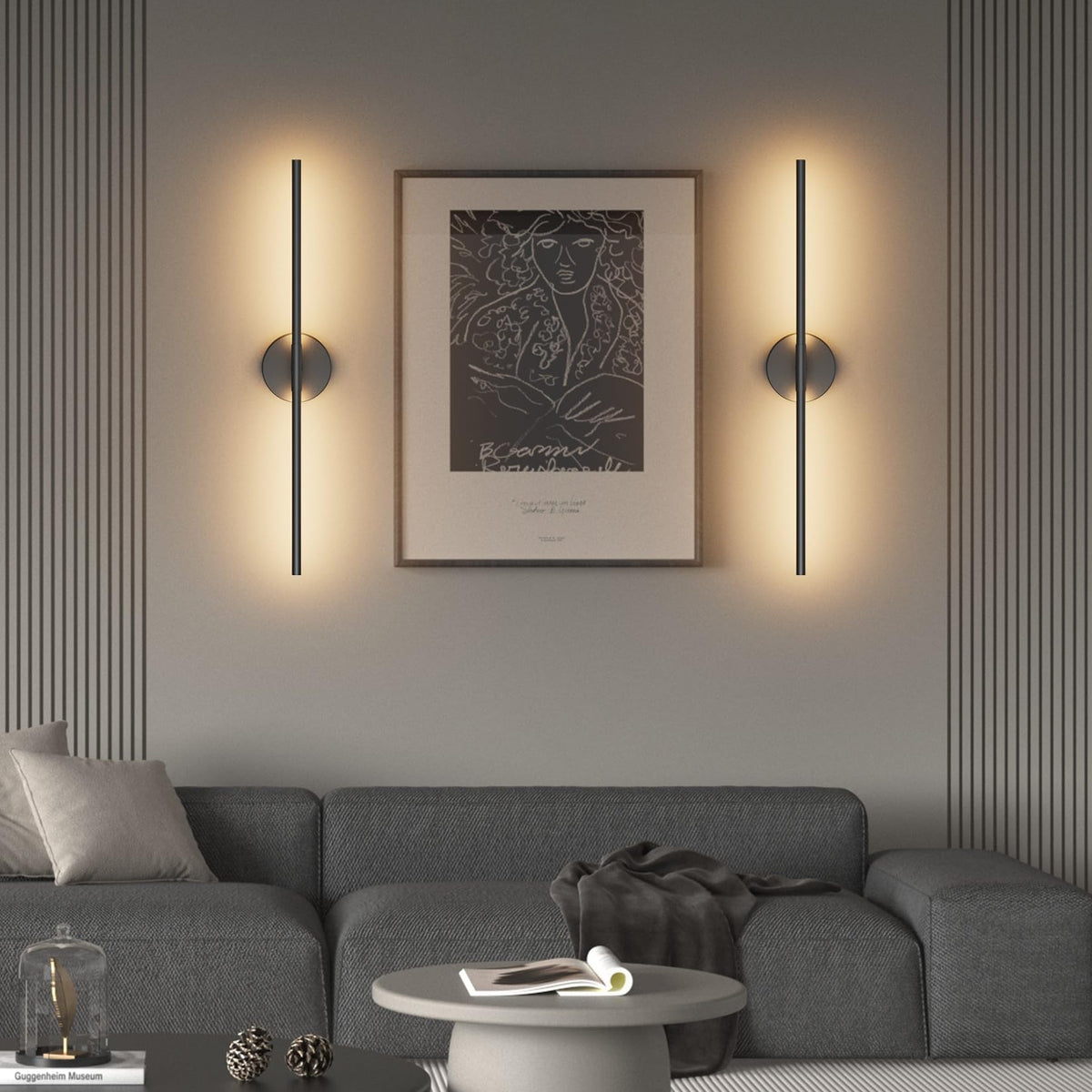 Coinmit 28in black wall sconce side view showing slim profile for hallway use.