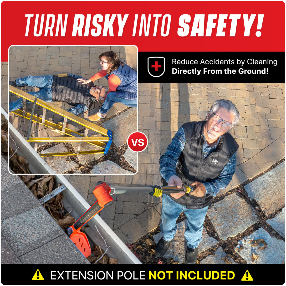 Colbent gutter brush for guards helps sweep leaves without ladders.