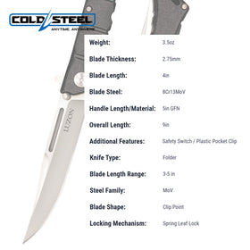 Cold Steel Luzon secondary safety engaged for added protection.