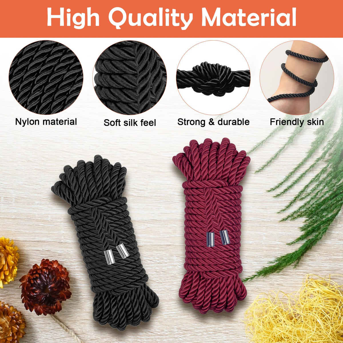Coldairsoap 32 ft 8 mm nylon twisted cord close-up reveals sturdy texture.