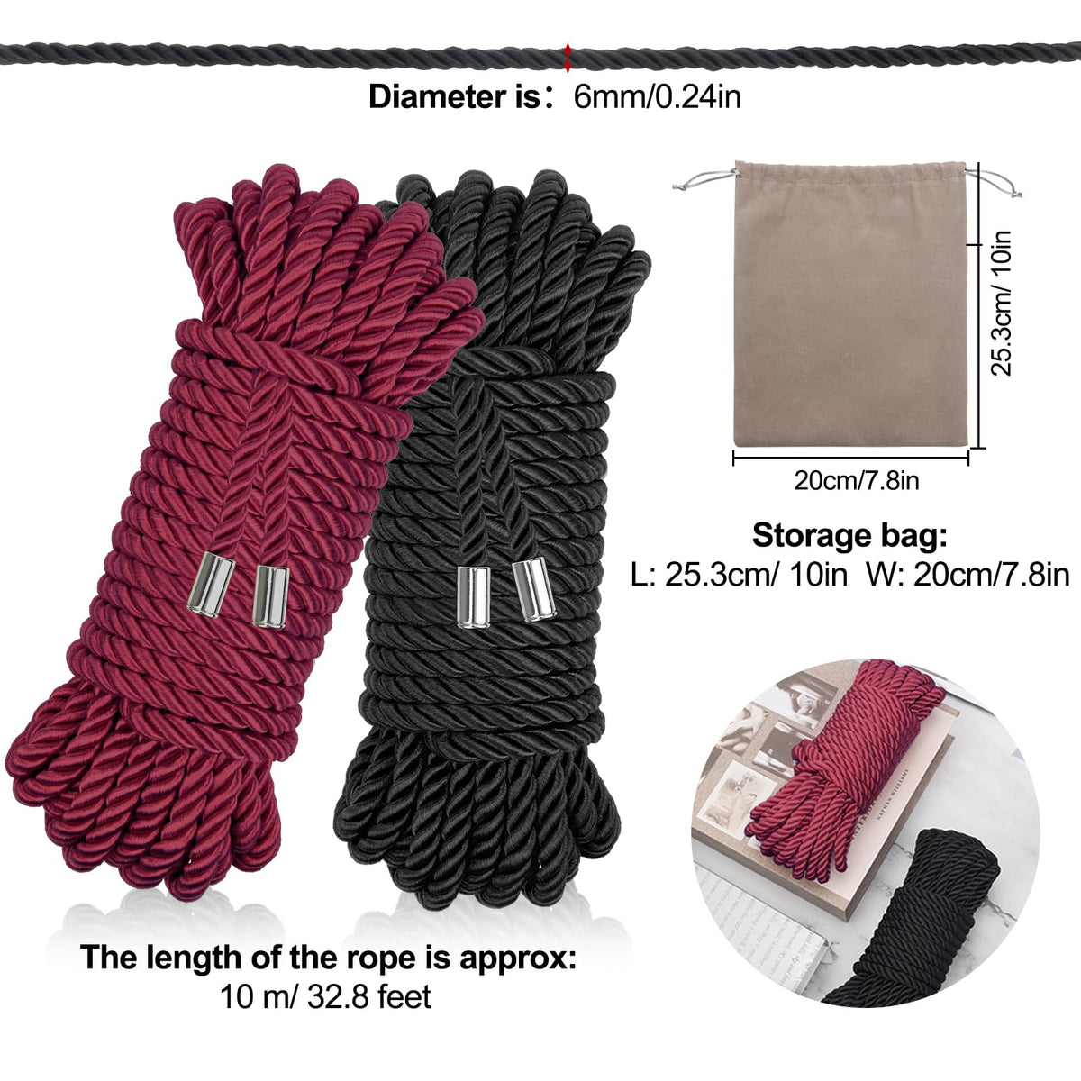 Coldairsoap black rope coil demonstrates durable nylon twisted cord for everyday use.