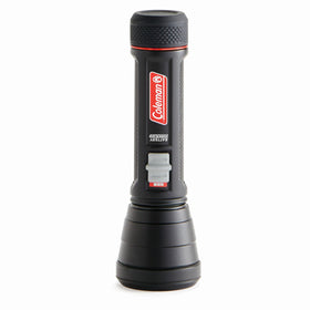 Coleman Battery Guard 250m LED Flashlight front view, rugged outdoors-ready.