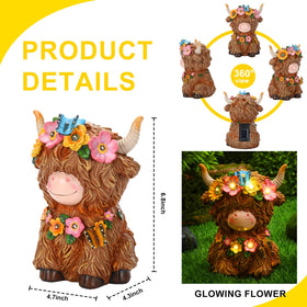 Colingmill Highland Cow solar statue – side view, weatherproof yard ornament