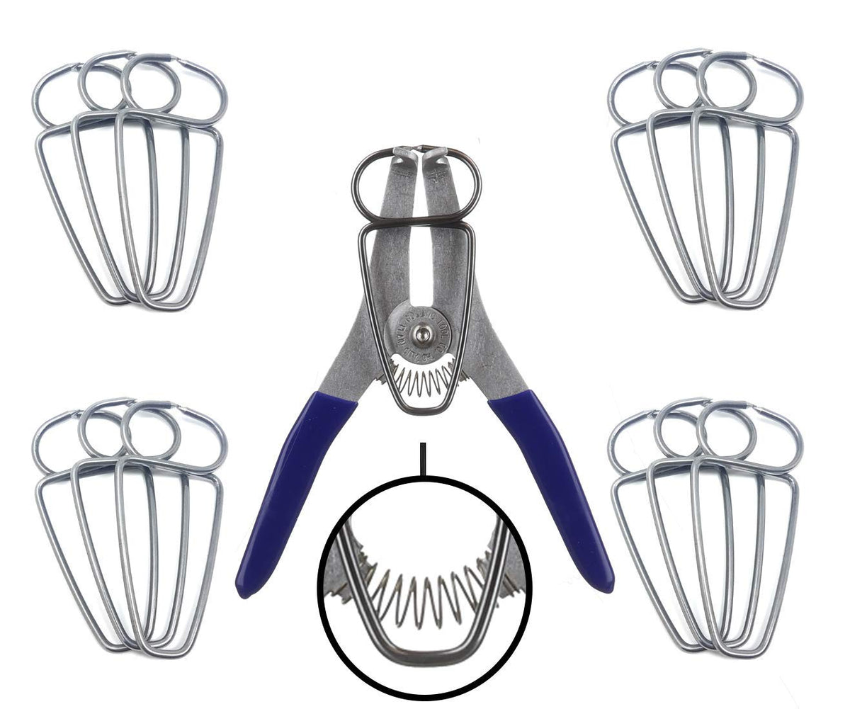 Collins Tool spring-loaded pliers closeup for precise miter work.