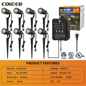 COLOER 750-lumen warm white lights highlight trees and paths with bright consistency.