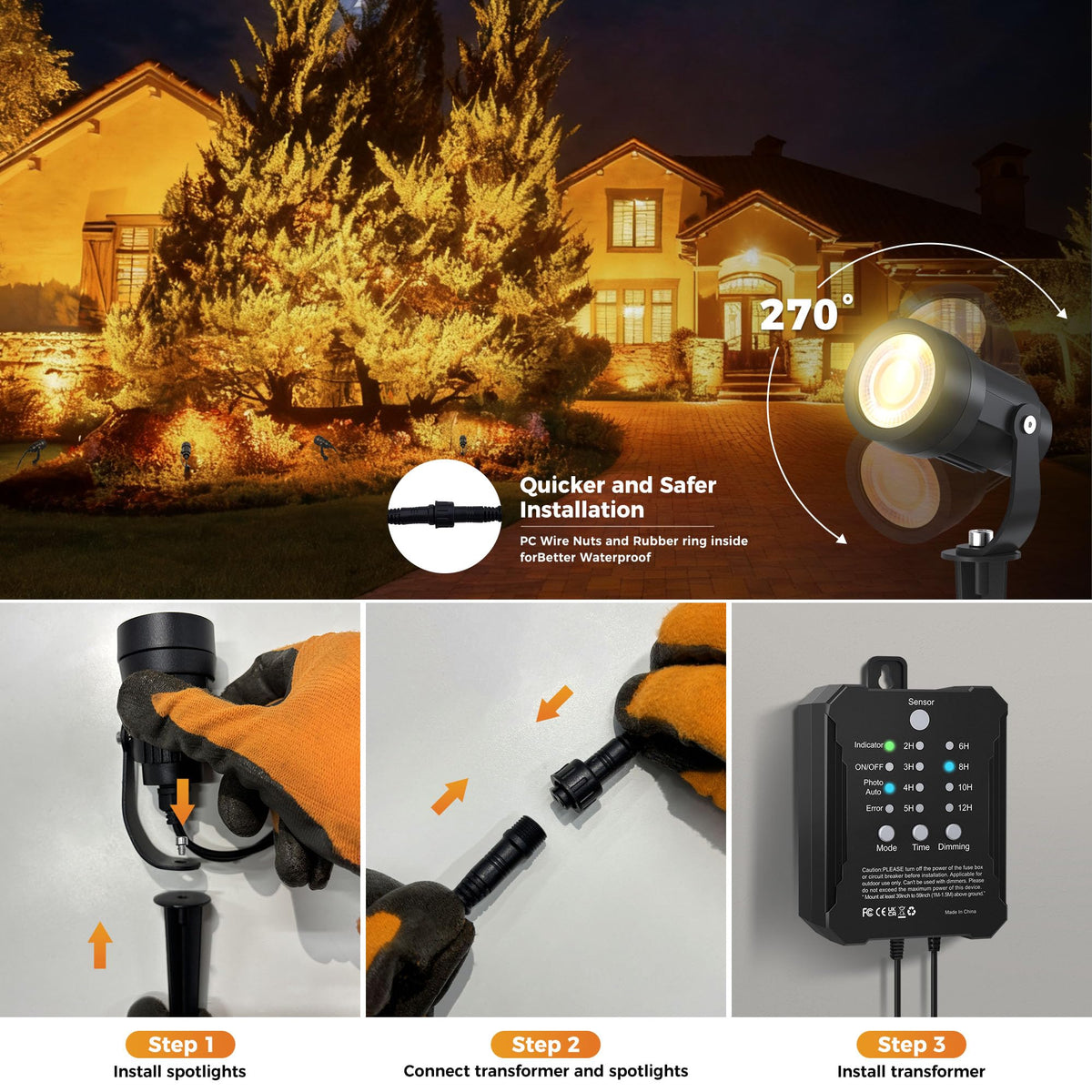 COLOER IP65 aluminum housing stands up to rain and snow for outdoor durability.