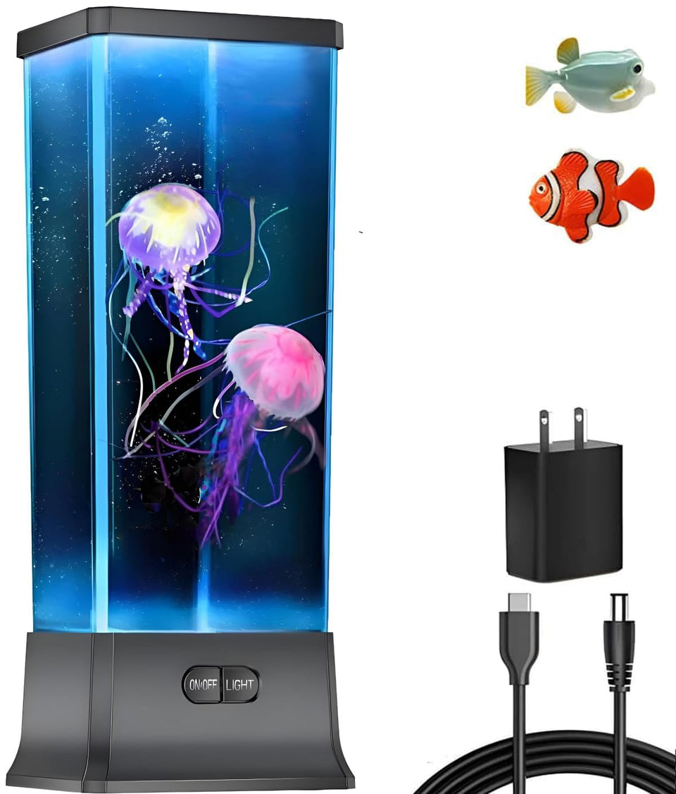 COLORLIFE electric jellyfish tank table lamp—front view, calming ambient light for living spaces.