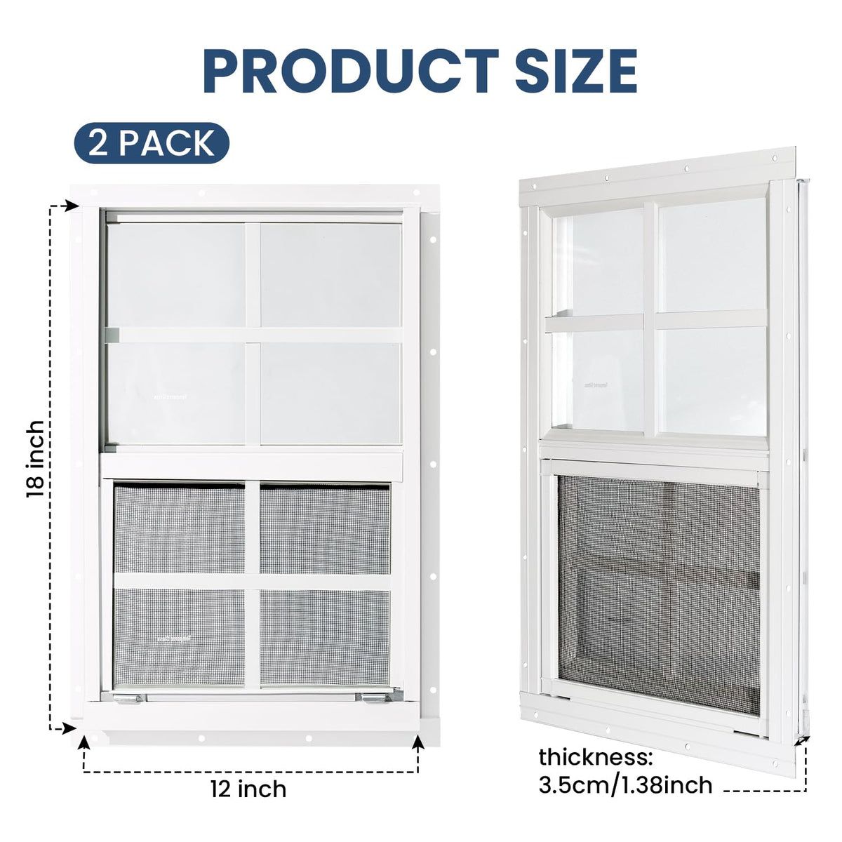 COLORPAPA shed window 12x18 side view close-up of tempered glass showing wind and rain resistance.