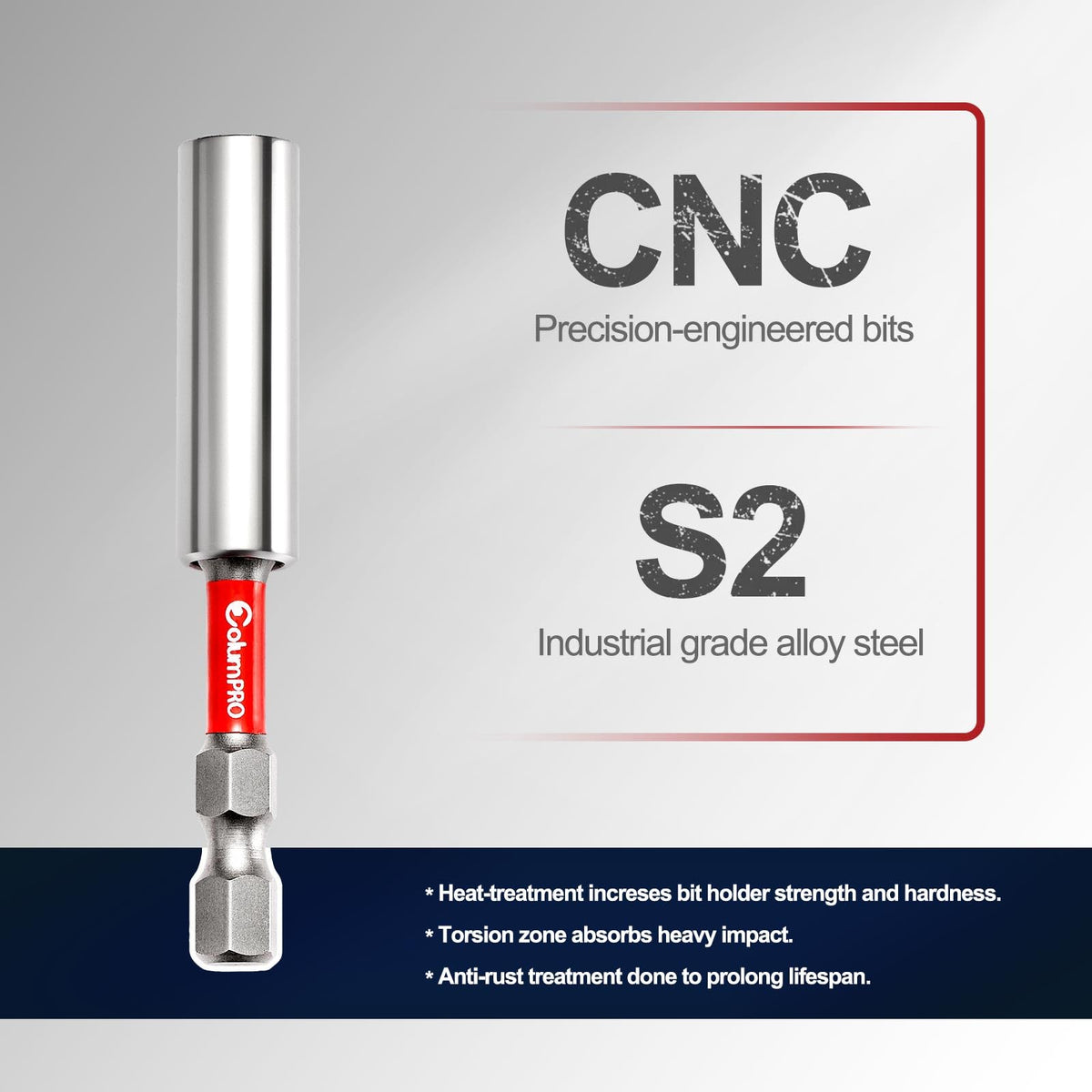 ColumPRO S2 steel durability image emphasizes rust resistance and toughness.