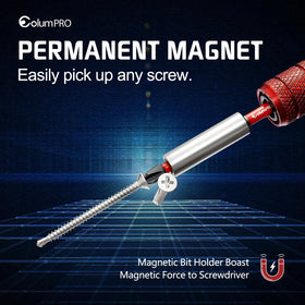 ColumPRO magnetic bit holder highlights strong magnetic grip for easy screw pickup.