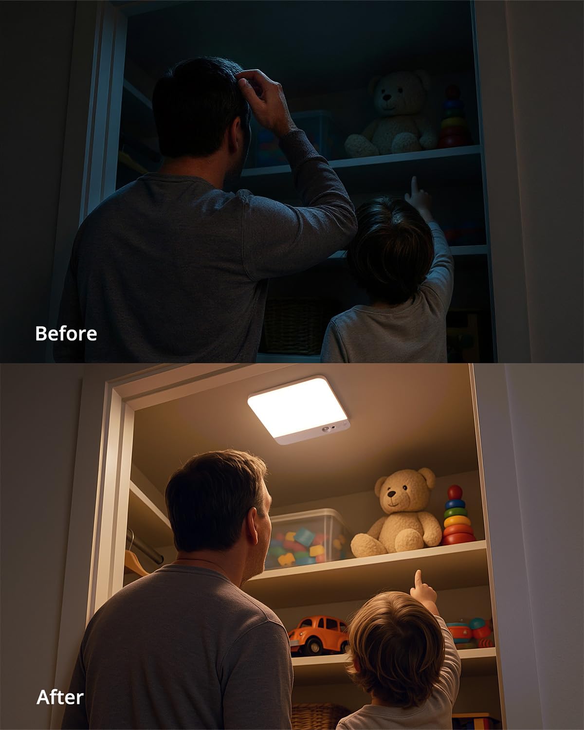 Combuh closet and pantry lighting provides extra brightness and clarity