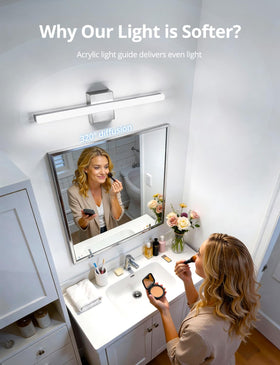 Close-up of the acrylic diffuser on the Combuh vanity light providing soft lighting.