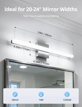 Edge-to-edge 24-inch Combuh vanity light profile in a bathroom.