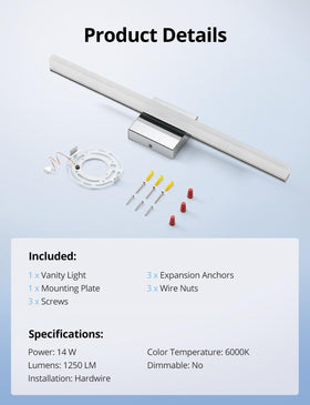 Bright cool white 6000K illumination from the Combuh vanity light.