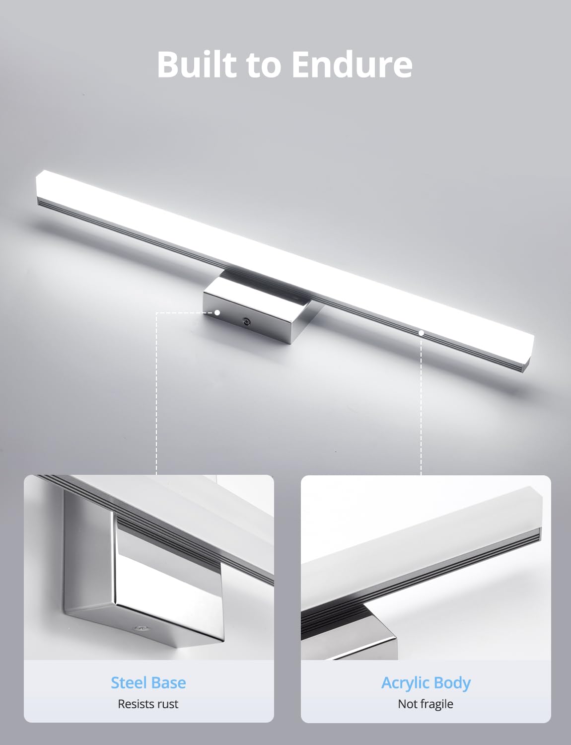 Combuh vanity light showing moisture-resistant design for humid bathrooms.